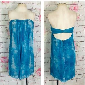 Alice & Olivia Jazz blue watercolor strapless dres